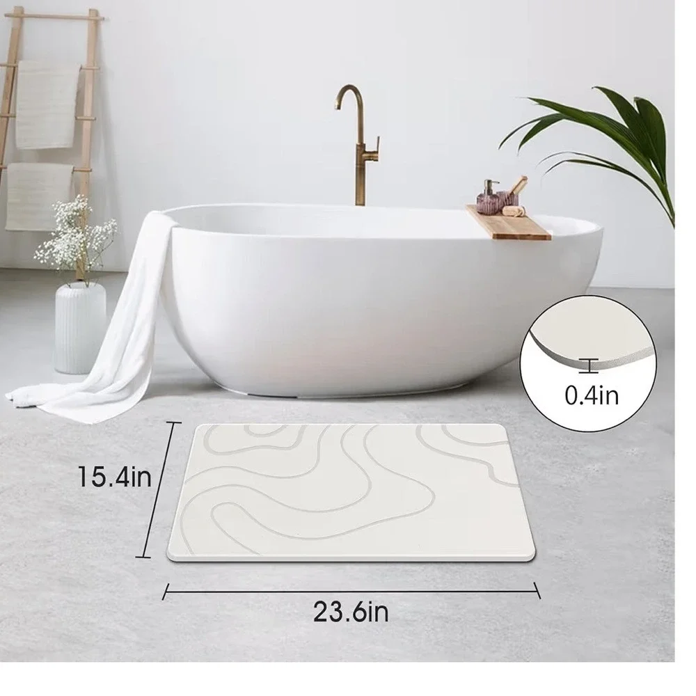 ZIKIBL Diatomaceous Earth Stone Bath Mat Fast Drying Non Slip Grey White 24x15in